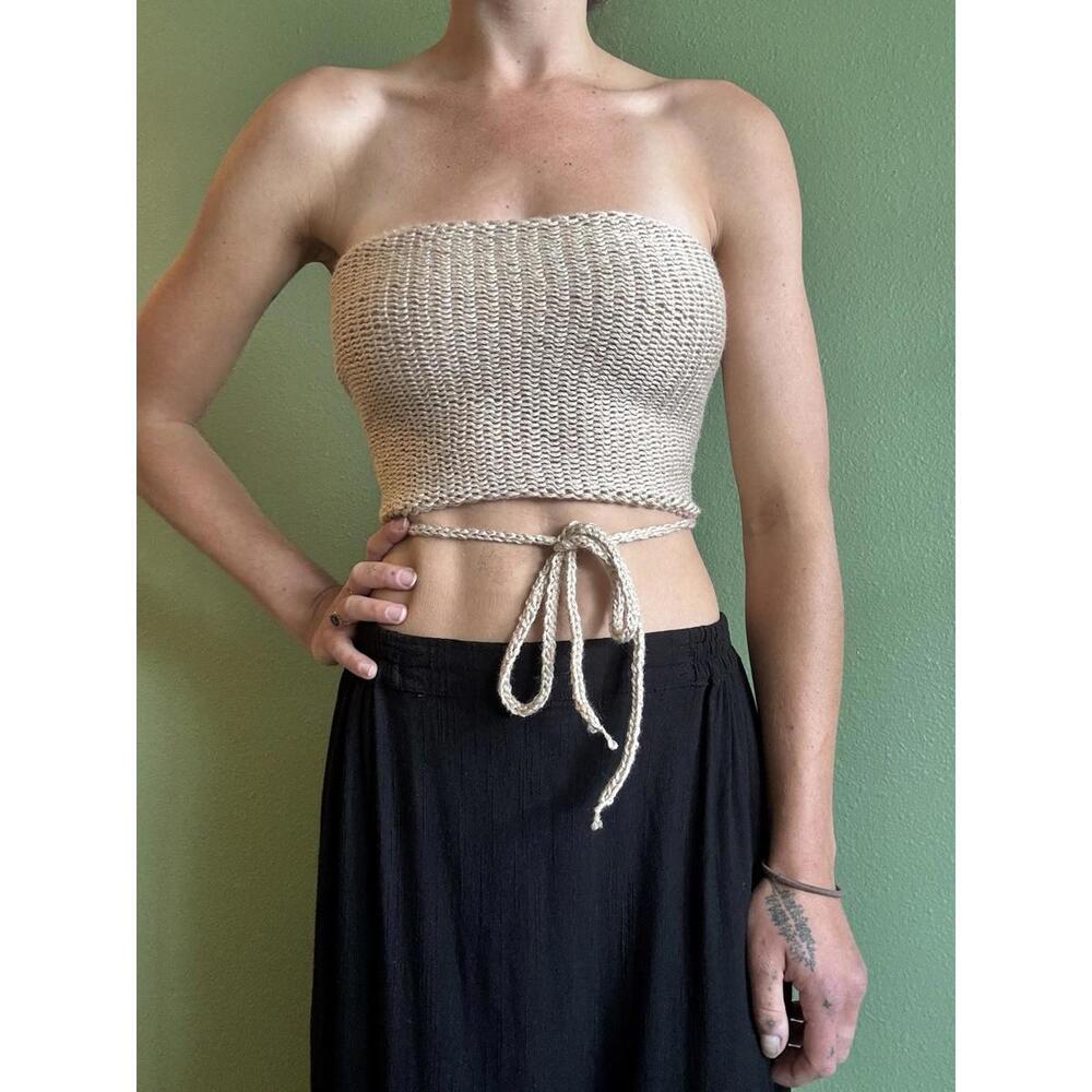 Handmade Knit Lace Up Tube Top Beige Size S